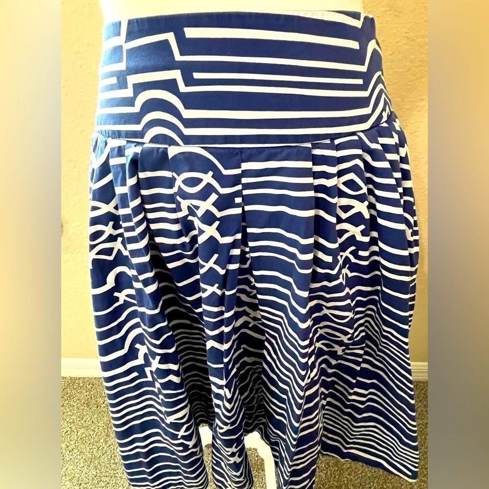 HP🎉Anthropologie x Maeve Cotton  Women's Blue/White Striped Pleated A-Line Skirt